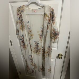 5/$35 Band of Gypsies Ivory Floral Sheer Open Front Kimono XS/S